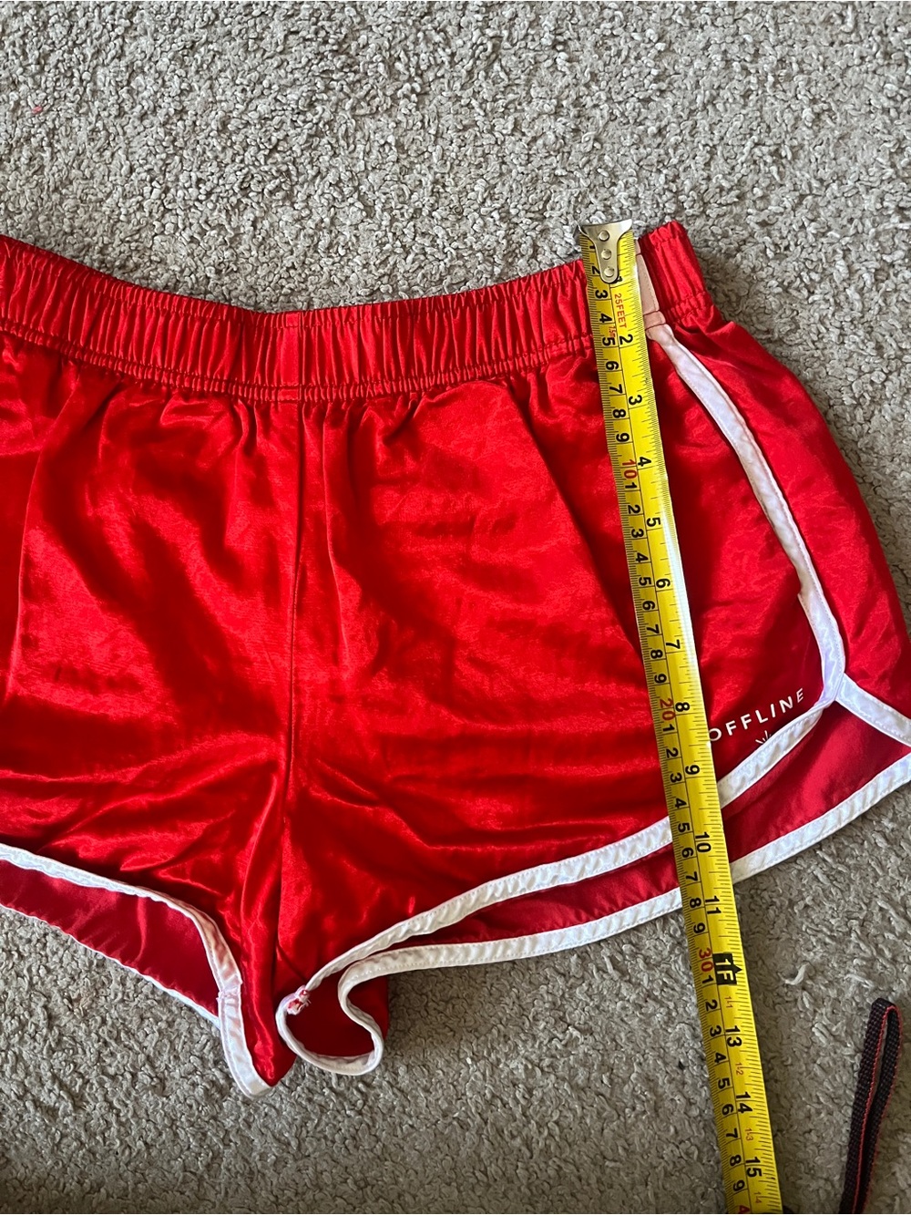 Red Women's 80s Inspired Athletic Shorts with White Trim - Picture 8 of 8